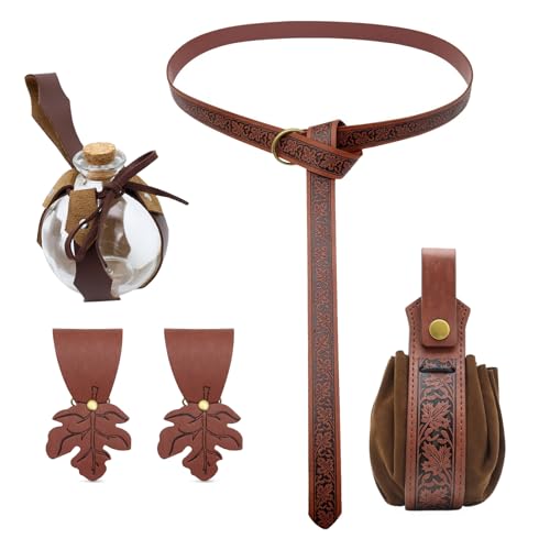 PU-Leder Gürtel Trank Flasche Gürteltasche Rock Wanderungen Hüfttasche Mittelalter Renaissances Kostüm Set Halloween Zubehör Mittelalter Gürtel Trank Flasche Gürteltasche Halloween Zubehör für Party von Wegiwuca