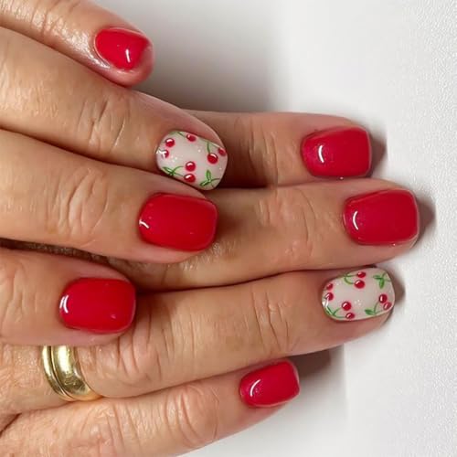 Quadratische Presse Auf Nägeln Gefälschte Nägel Kirschen Kleber Auf Nägeln Künstliche Acrylnägel 24 Pcs Stick Auf Nägeln Für Frauen Mädchen Press Auf Nagel Sarg Mandel Französisch Tipps Presse Auf von Wegiwuca