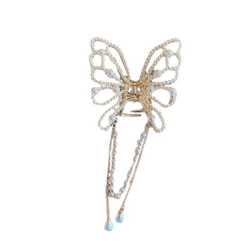 Stilvolle kleine Haarklammer mit Perlen und Fransen, Schmetterlingsform, Haarschmuck für Damen und Jugendliche von Wegiwuca
