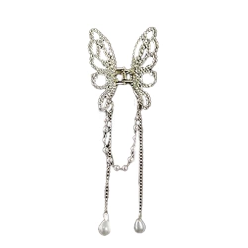 Stilvolle kleine Haarklammer mit Perlen und Fransen, Schmetterlingsform, Haarschmuck für Damen und Jugendliche von Wegiwuca