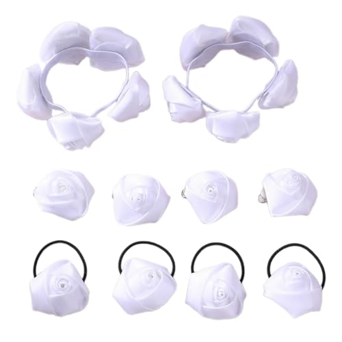 Sweet Girl Haargummi mit Schmetterling/Rose, übergroß, elastisch, für Damen, Haarspange und Pferdeschwanz-Halter, 10 Stück von Wegiwuca