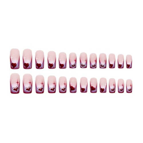 Valentinstag Love Heart Press on Nails Square Glossy French Tip Acryl Stick On Nails Maniküre für Frauen und Mädchen von Wegiwuca