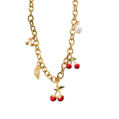 Wegiwuca Lebendige Rote Fruchtbrand Halskette Stahl Verstellbare Kette Leicht Bequem Für Tägliche Outfits Mode Schlangekette Kette von Wegiwuca