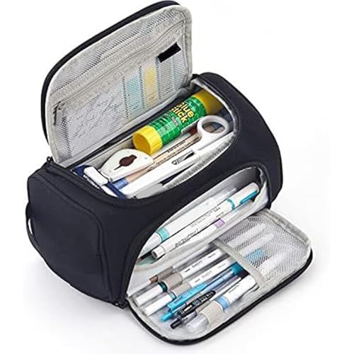 Wegiwuca Mehrzweck-Federmäppchen mit mehreren Fächern, großes Fassungsvermögen, Reise-Federmäppchen für Damen, Mädchen, Studenten, Erwachsene, Stifteetui, Schwarz von Wegiwuca