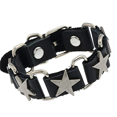 Wegiwuca Punk Vintage Gürtelschnalle Armband Sternmanschette Armband Hip Hop Leder Manschette Goth Pentagramm Einstellbares Pentagramm von Wegiwuca