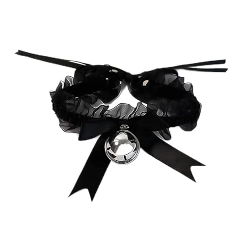 Wegiwuca Spitze Choker Mit Glockenkätzchen Süße Süße Gotische Halshöhe Abtrennbare Cosplay Party Verstellbarer Schmuck Schwarz Weiße Spitzenschüttler Für Frauen von Wegiwuca
