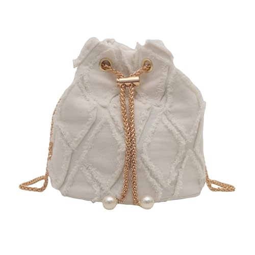 Wegiwuca Trendige Quasten, Denims, kleine Eimertasche für Damen, verstellbarer Kettenriemen, Crossbody, Jeans, Geldbörse, Kordelzug, Umhängetasche, Denims, Eimertasche, D, One Size von Wegiwuca
