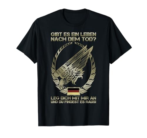 Wehrdienst Soldaten Soldatin Outfits Fallschirmjäger Abzeichen Adler Ein Leben nach dem Tod? T-Shirt für Damen, Schwarz, S, Kurzarm, Klassische Passform, V-Ausschnitt, Herbst, Imported von Wehrdienst Soldaten Soldatin Outfits