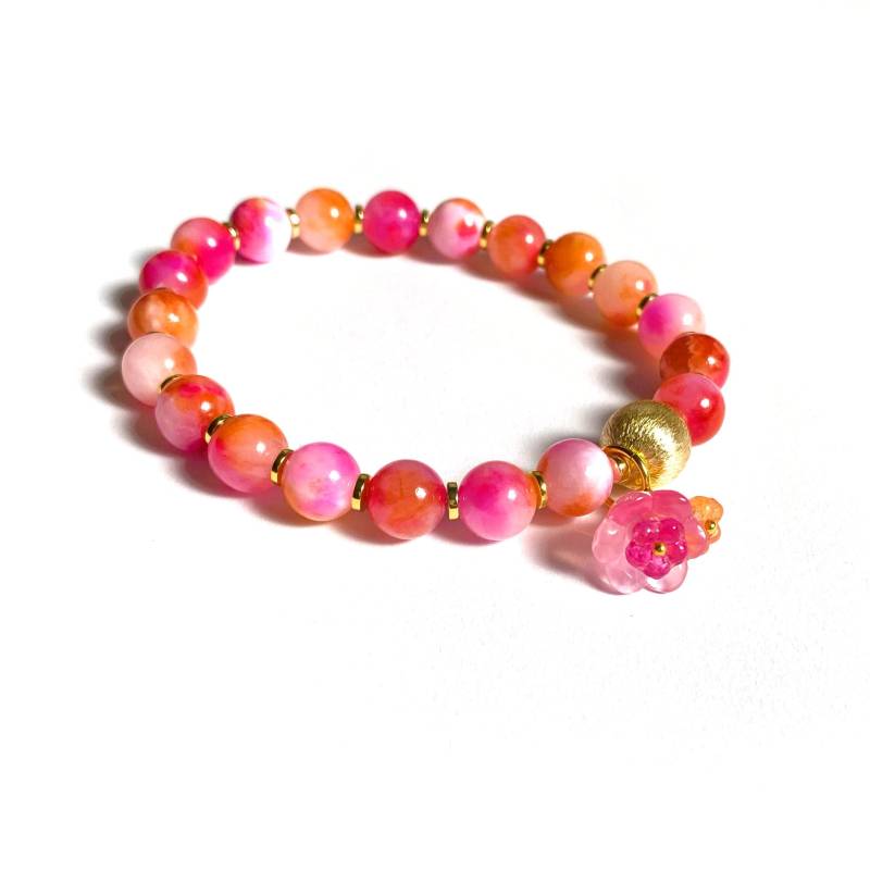 Armband in Pink-Orange Mit Blumen-Charms, Statement, Sommer-Schmuck, Ibiza Style Armband in Pink-Orange Mit Blumen-Charms, Statement, Sommer-Schmuck, Ibiza Style von Weibertraum