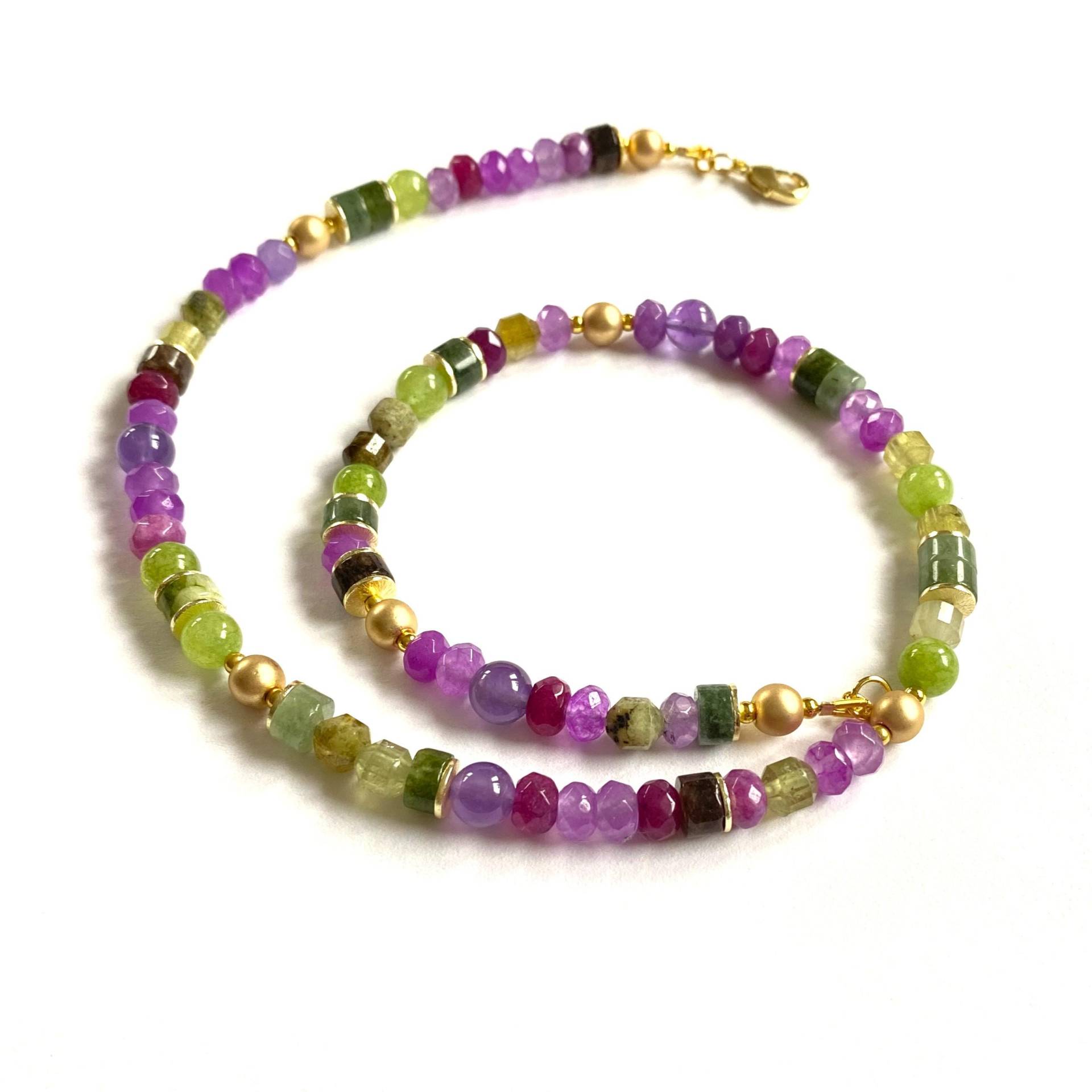 Bunte Edelsteinkette Grün-Lila-Gold - Kurze Halskette Für Damen, Naturstein Kette Bunte Edelsteinkette Grün-Lila-Gold - Kurze Halskette Für Damen, Naturstein Kette von Weibertraum