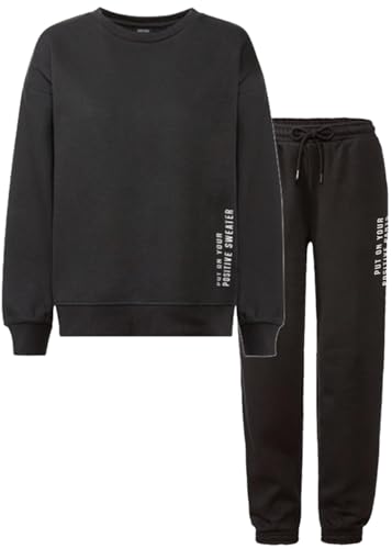 Damen Baumwoll Hausanzug PulloverKleid Jogginganzüge Hoodie Jogginghose 2-Teilig kuschelig Kapuzenpullover Sweatshirt gefüttert Hosen (DE/NL/SE/PL, Alphanumerisch, L, Regular, Regular, S01) von Weichers