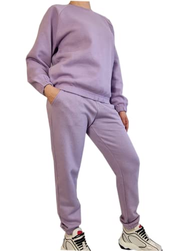 Damen Baumwoll Set Hausanzug Jogginganzüge Hoodie Jogginghose 2-Teilig kuschelig Kapuzenpullover warm Freizeitanzug Sweatshirt gefüttert Hose Winteranzug (as3, alpha, l, regular, regular, Lila, L) von Weichers