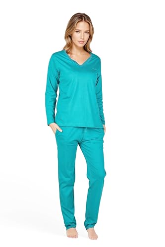Damen Pyjama S-XL Set Hose Oberteil langes Schlafanzugset aus Baumwolle zweiteilig Nachtwäsche weicher Hausanzug (Farbe 06, L) von Weichers