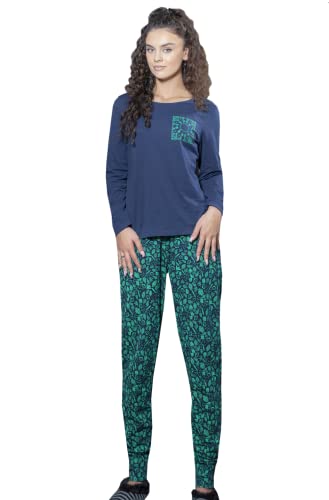 Weichers Damen Pyjama Schlafanzug-Set lang Schlafanzug Baumwolle Langarm Set Nachtwäsche Zweiteiliger Pyjama Anzug (M, Blau) von Weichers
