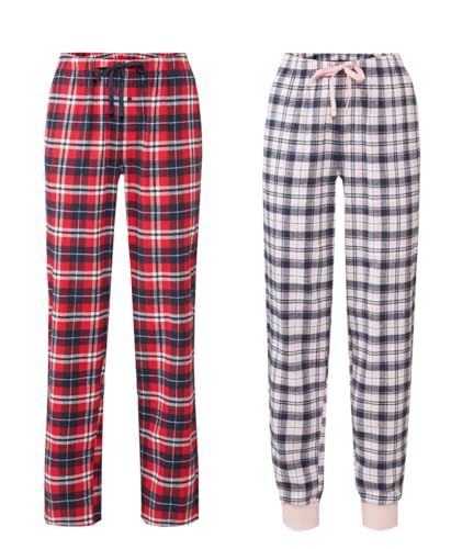 Damen S-L 2er Pack Pyjamahose Baumwolle Lang Schlafanzughose Kariert Freizeithose Frauen Schlafhose Weiche Nachtwäsche (S) von Weichers