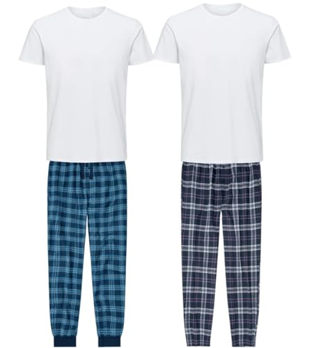 Herren 2er & 4er Pack Pyjamahose lang 2-teiliges Schlafanzughosen T-Shirt Set extra weich und warm S-XL Baumwolle karierte Hosen für Männer (HH1, M) von Weichers