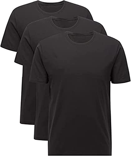 Herren Bio Baumwolle 3er Pack T-Shirt Baumwolle Unterhemd Sommer Shirt luftig Basic M-XL (XL, Black) von Weichers