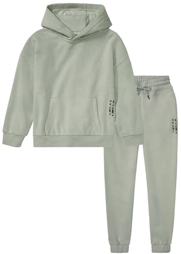 Kinder Trainingsanzug, weich und warm, Gr.98 - Gr.164 Hausanzug für Mädchen und Jungen, Geschenke für Kinder, 2-Teiliges Set aus Hoodie und Hose (Grün, 122/128) von Weichers