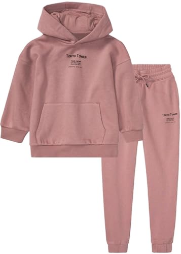 Kinder Trainingsanzug, weich und warm, Gr.98 - Gr.164 Hausanzug für Mädchen und Jungen, Geschenke für Kinder, 2-Teiliges Set aus Hoodie und Hose (Rosa, 110/116) von Weichers