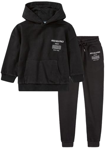 Kinder Trainingsanzug, weich und warm, Gr.98 - Gr.164 Hausanzug für Mädchen und Jungen, Geschenke für Kinder, 2-Teiliges Set aus Hoodie und Hose (Schwarz, 122/128) von Weichers