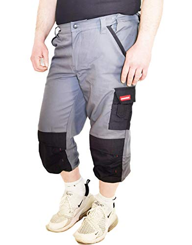 Weichers 3/4 Piratenhose mit verstärkten Nähte 340 g/m² Herren Cargo Kurze Arbeitshose Montagehose Sicherheitshose Schutzhose Arbeitsschutzbekleidung mit Kniepolstertaschen (102, Grau-Schwarz 262D) von Weichers