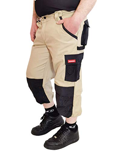 Weichers 3/4 Piratenhose mit verstärkten Nähte 340 g/m² Herren Cargo Kurze Arbeitshose Montagehose Sicherheitshose Schutzhose Arbeitsschutzbekleidung mit Kniepolstertaschen (102, Khaki-Schwarz 293) von Weichers