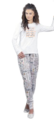 Weichers Damen Pyjama Schlafanzug-Set lang Schlafanzug Baumwolle Langarm Set Nachtwäsche Zweiteiliger Pyjama Anzug (M, Grau) von Weichers