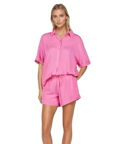 Zweiteiler Damen XS-L Sommer Bluse einteiler Hemd Shorts Elegantes Lounge Set Strand Outfit Leicht Oberteil und Hose Freizeitanzug (2, L) von Weichers