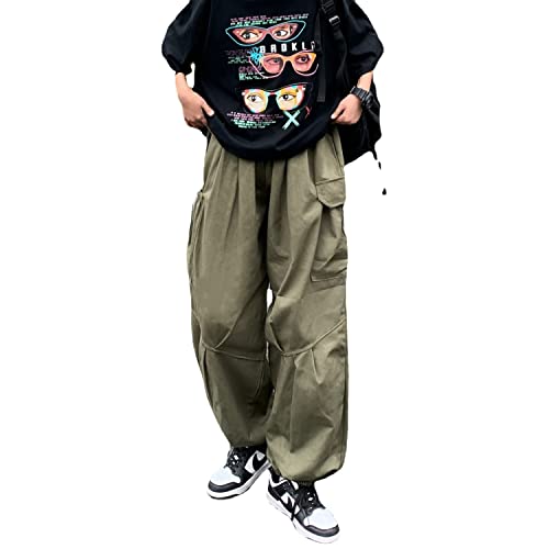 Gothic Harajuku Cargohose Y2K Frauen Weites Bein Jogger Hippie Streetwear Loose Baggy Hose, Army Green 2, Groß von Weierpidan
