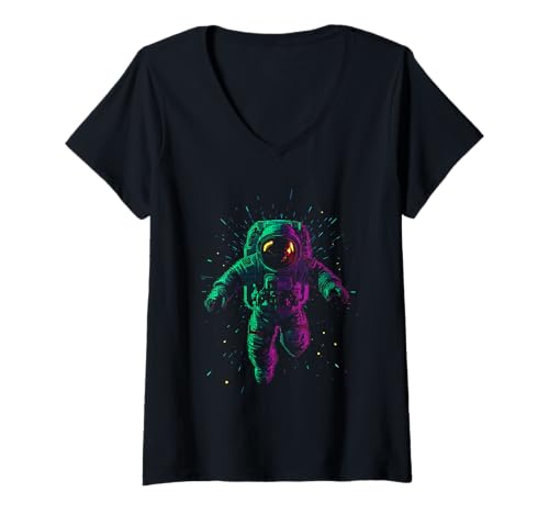 Damen Astronaut Rakete Schiff Anzug Helm Oxygen Orbit T-Shirt mit V-Ausschnitt Damen Astronaut Rakete Schiff Anzug Helm Oxygen Orbit T-Shirt mit V-Ausschnitt von Weightless Gravity Zero Shuttle Planets