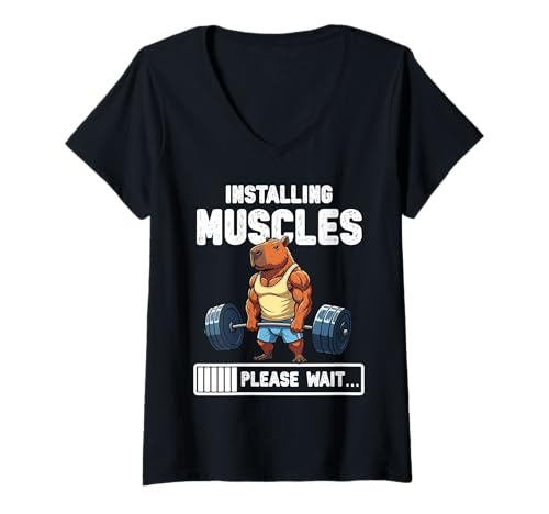 Damen Installieren Muscles Capybara Lustiges Gym Meme T-Shirt mit V-Ausschnitt Damen Installieren Muscles Capybara Lustiges Gym Meme T-Shirt mit V-Ausschnitt von Weightlifting Capybara Gym Fitness Co.