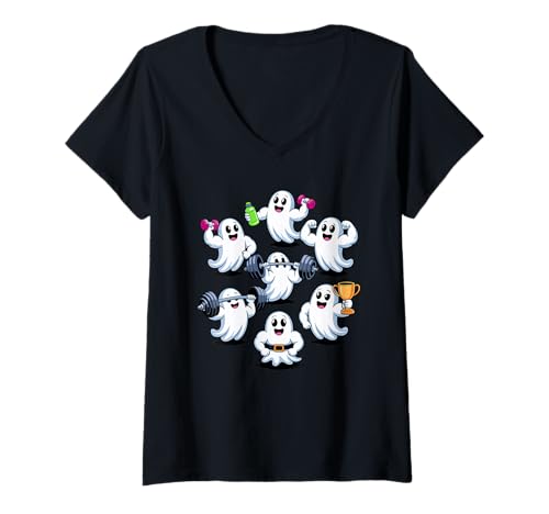 Damen Halloween Geist Langhantel Gewichte Gewichtheber T-Shirt mit V-Ausschnitt Damen Halloween Geist Langhantel Gewichte Gewichtheber T-Shirt mit V-Ausschnitt von Weightlifting Gift For A Weightlifter
