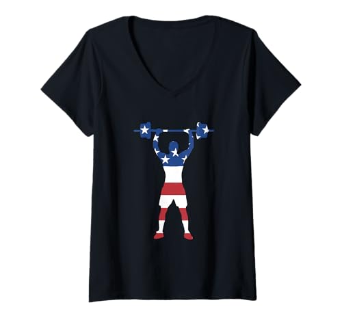 Damen Sport Us Flag Gewichtheben T-Shirt mit V-Ausschnitt Damen Sport Us Flag Gewichtheben T-Shirt mit V-Ausschnitt von Weightlifting Sport Present Weightlifter Apparel