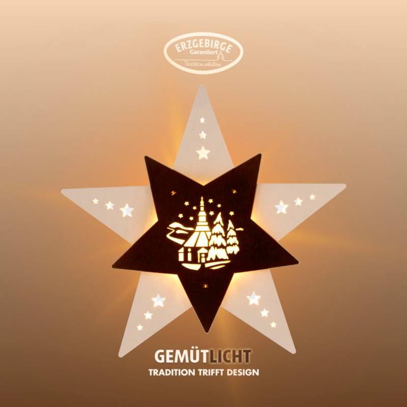 Weigla Dekostern "LED Seiffener Kirche, Fensterbild, Weiẞ-BRAUN, Made in Germany" Erzgebirge garantiert, Weihnachtsdeko Innen, Weihnachtsbeleuchtung von Weigla