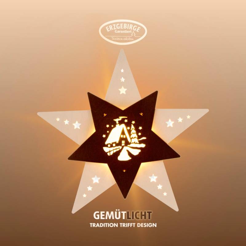 Weigla Dekostern "LED Waldhütte, beleuchtetes Fensterbild, WEIẞ-BRAUN, Made in Germany" Erzgebirge garantiert, Weihnachtsdeko Innen, Weihnachtsbeleuchtung von Weigla