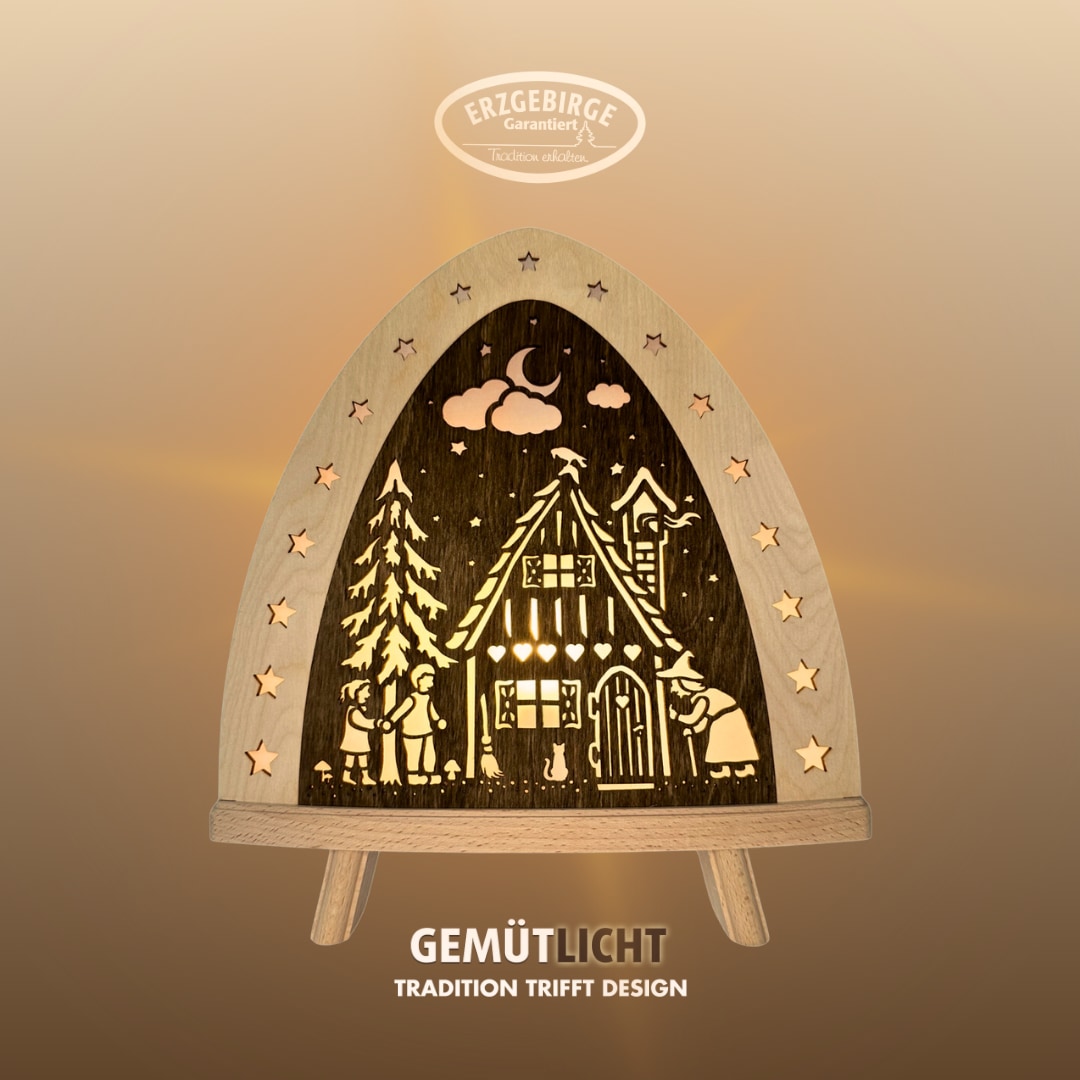 Weigla LED Dekolicht "Hänsel & Gretel, BxHxT: 30x32x6 cm" E14 Weihnachtsdeko aus dem Erzgebirge, Holz Buche von Weigla