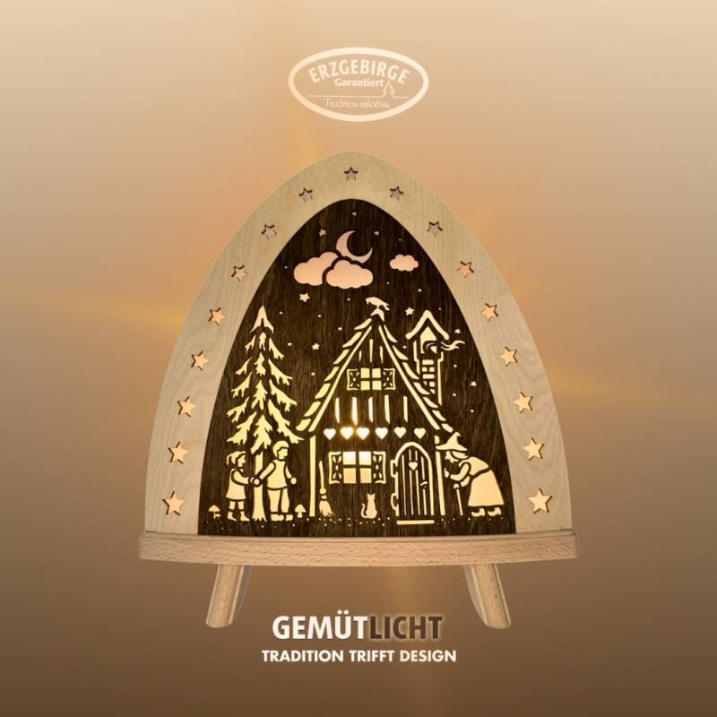 Weigla LED Dekolicht "Hänsel & Gretel, BxHxT: 30x32x6 cm" E14 Weihnachtsdeko aus dem Erzgebirge, Holz Buche von Weigla