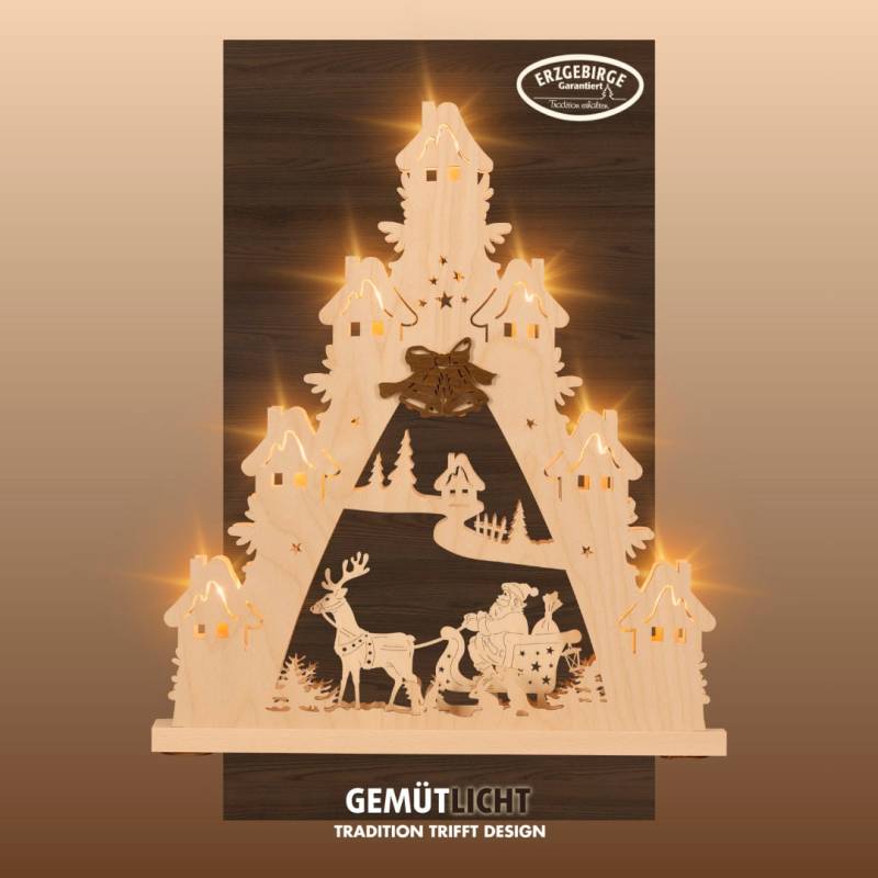 Weigla LED Schwibbogen "Weihnachtsmann auf Schlitten, Lichterspitze aus Holz, Made in Germany" 1 Stk. Erzgebirge garantiert, Weihnachtsdeko Innen, Weihnachtsbeleuchtung von Weigla