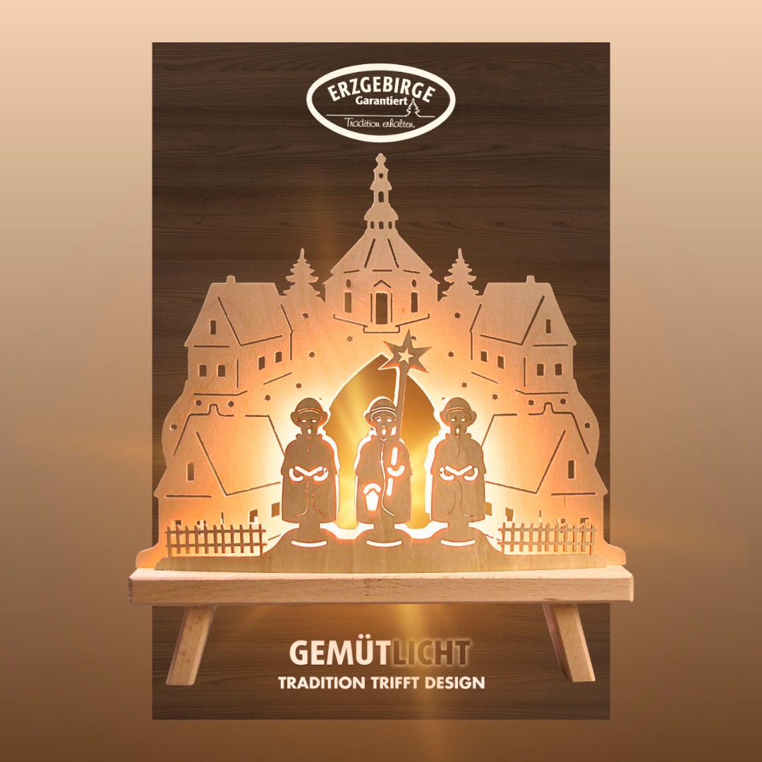 Weigla Lichterbogen "Dekoleuchte aus Holz mit Seiffener Kirche, NATUR, Made in Germany" 1 Stk. Erzgebirge garantiert, Weihnachtsdeko Innen, Weihnachtsbeleuchtung von Weigla