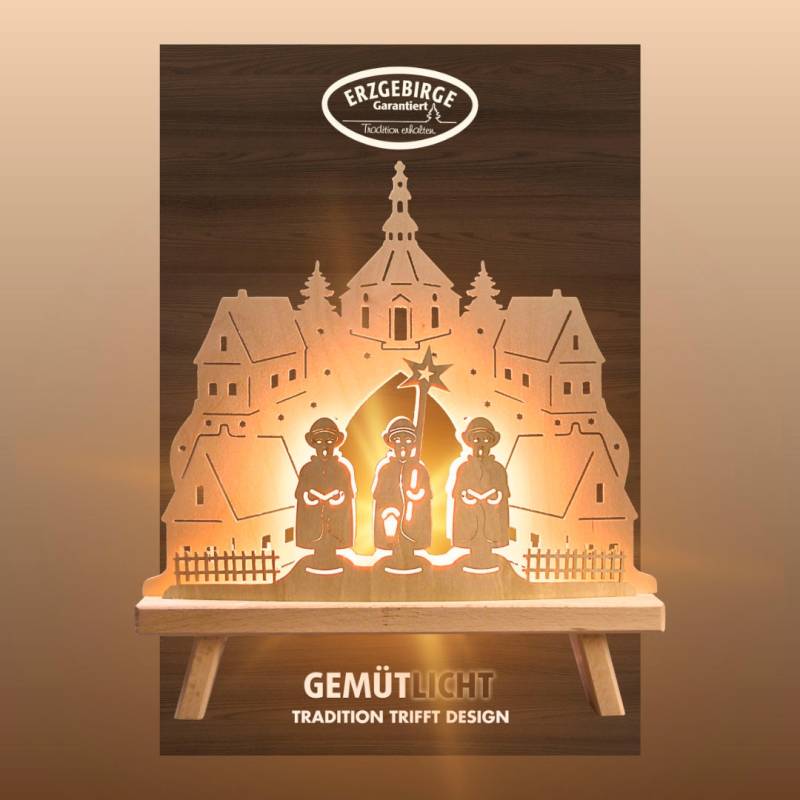 Weigla Lichterbogen "Dekoleuchte aus Holz mit Seiffener Kirche, NATUR, Made in Germany" 1 Stk. Erzgebirge garantiert, Weihnachtsdeko Innen, Weihnachtsbeleuchtung von Weigla