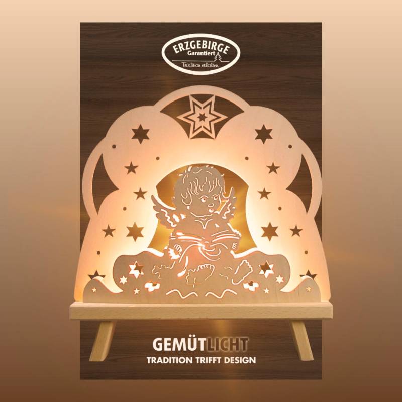 Weigla Lichterbogen "Engel in Wolke, Dekoleuchte aus Holz, NATUR, Made in Germany" 1 Stk. Erzgebirge garantiert, Weihnachtsdeko Innen, Weihnachtsbeleuchtung von Weigla
