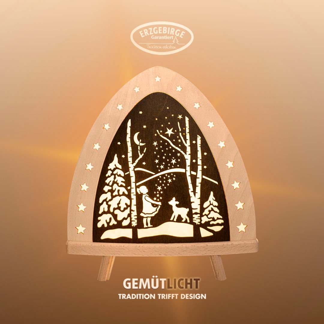 Weigla Lichterbogen "LED Sterntaler, Holz Dekolampe, Märchen, NATUR-BRAUN, Made in Germany" 1 Stk. Erzgebirge garantiert, Weihnachtsdeko Innen, Weihnachtsbeleuchtung von Weigla