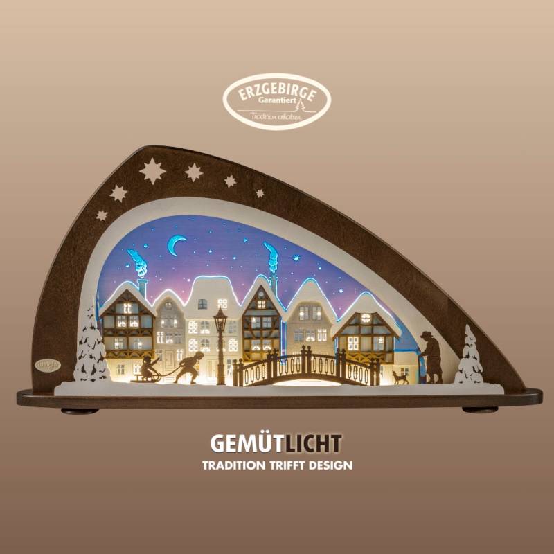 Weigla Lichterbogen "LED Winter mit Altstadt,Schwibbogen aus Holz&Acrylglas,Made in Germany" 1 Stk. Erzgebirge garantiert, Weihnachtsdeko Innen, Weihnachtsbeleuchtung von Weigla