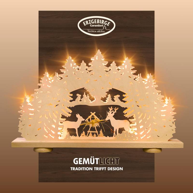 Weigla Schwibbogen "Futterkrippe mit echtem Heu, Holz Lichterbogen, NATUR Made in Germany" 1 Stk. Erzgebirge garantiert, Weihnachtsdeko Innen, Weihnachtsbeleuchtung von Weigla