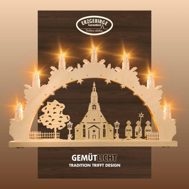 Weigla Schwibbogen "Seiffener Kirche, Lichterbogen aus Holz, NATUR, Made in Germany" 1 Stk. Erzgebirge garantiert, Weihnachtsdeko Innen, Weihnachtsbeleuchtung von Weigla