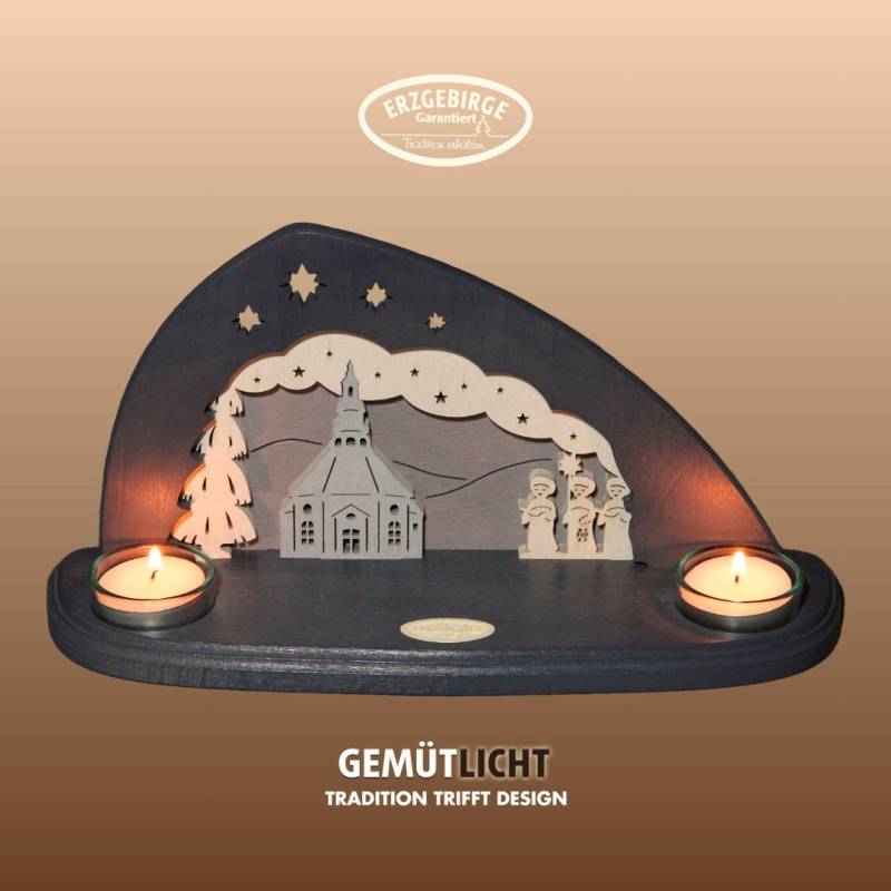Weigla Teelichthalter "Seiffen, Mini Schwibbogen, Tischdeko für Weihnachten, Made in Germany" Erzgebirge garantiert, Weihnachtsdeko Innen, Weihnachtsbeleuchtung von Weigla