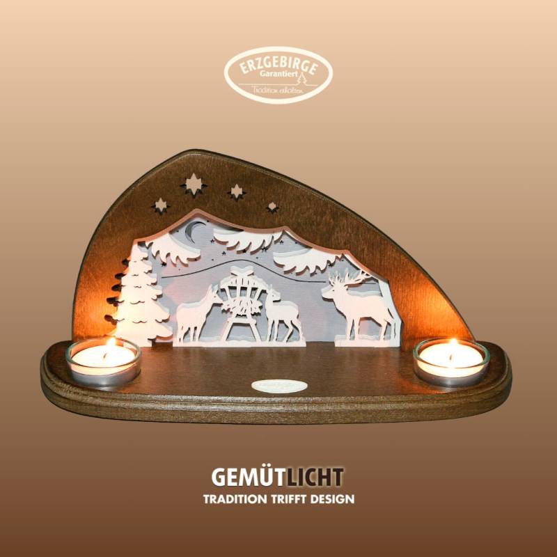 Weigla Teelichthalter "Waldtiere, Mini Schwibbogen,Tischdeko für Weihnachten,Made in Germany" Erzgebirge garantiert, Weihnachtsdeko Innen, Weihnachtsbeleuchtung von Weigla