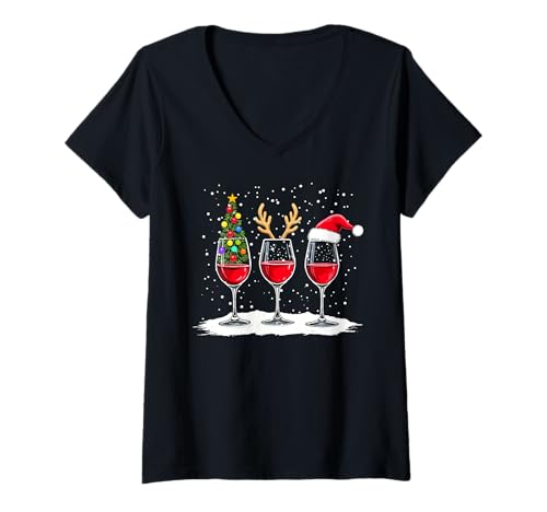 Damen Weihnachtsmann Mütze Weihnachtsoutfit Lustige Weihnachts T-Shirt mit V-Ausschnitt Damen Weihnachtsmann Mütze Weihnachtsoutfit Lustige Weihnachts T-Shirt mit V-Ausschnitt von Weihachtsshirt Weihnachtspullover Frauen Männer