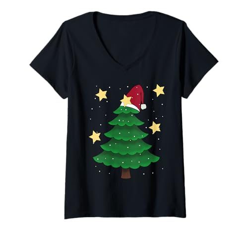Damen Tannenbaum Tanne Weihnacht Kinder Weihnachten Sterne Schnee T-Shirt mit V-Ausschnitt Damen Tannenbaum Tanne Weihnacht Kinder Weihnachten Sterne Schnee T-Shirt mit V-Ausschnitt von Weihnacht Geschenke Kinder Geschenkideen Christmas