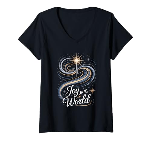 Damen Joy to The World Weihnachten Stern Von Bethlehem T-Shirt mit V-Ausschnitt Damen Joy to The World Weihnachten Stern Von Bethlehem T-Shirt mit V-Ausschnitt von Weihnachten Advent Stern Bethlehem Himmelslicht
